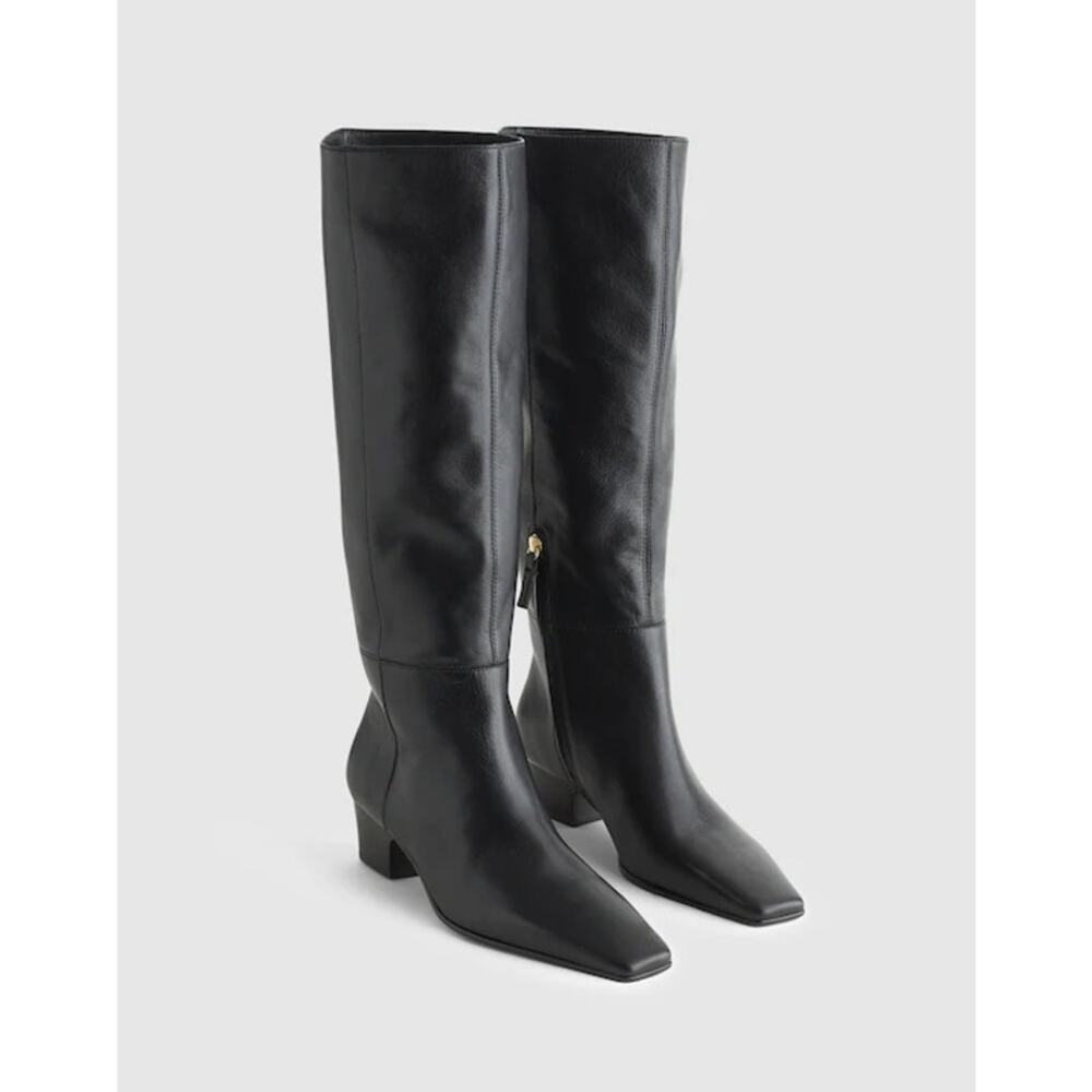 Madewell Women's The Lexie Tall Boot Blocked Heel Leather Black Size 8.5 NWOB
